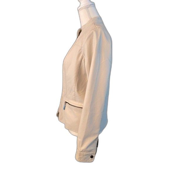 Apt 9 Cream Faux Leather with Zipper Pockets Womens Zip Jacket Size S - Picture 4 of 6